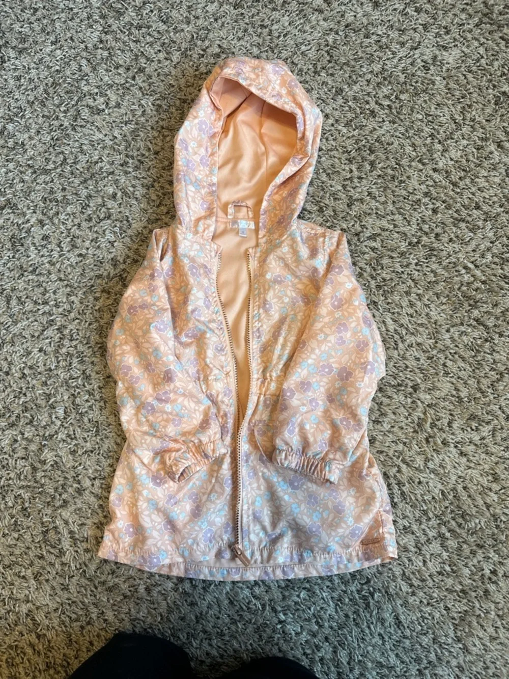 Tahari Peach Floral Hooded girls Raincoat